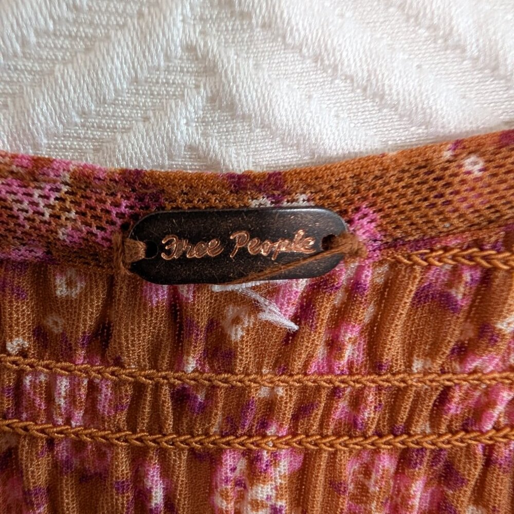 Free People Hello and Goodbye Midi Dress Floral Orange/Brown Est. Medium Boho - Picture 3 of 11
